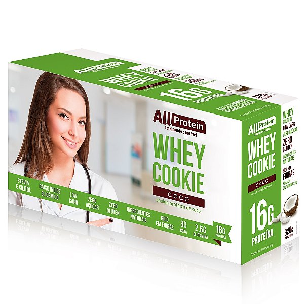 1 Caixa de Whey Cookie de Coco All Protein 8 unidades de 40g - 320g