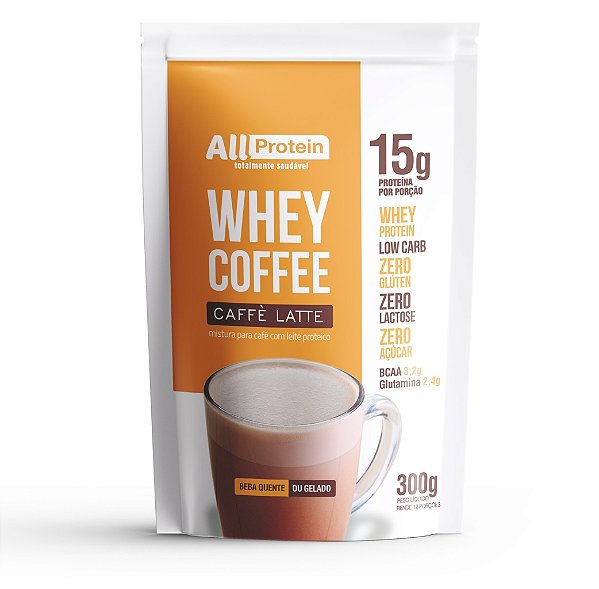 1 Pacote de Whey Coffee Zero Lactose  Cafè Latte 300g (12 doses) - All Protein