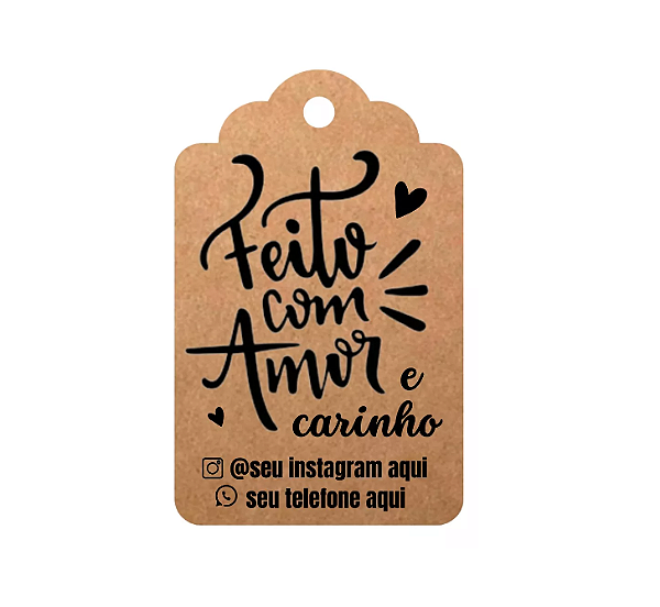 100 Tag Feito Com Amor Com Seu Instagram + Cordão Sisal