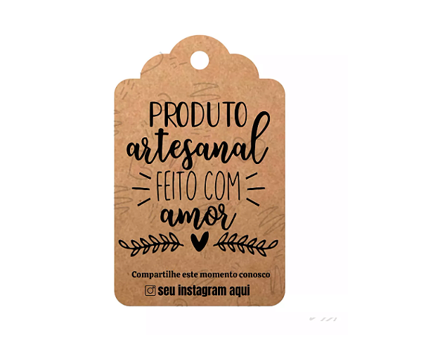 100 Tag Produto Artesanal com seu instagram e telefone + Cordão Sisal