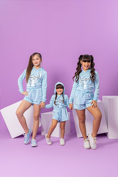 Conjunto Moletom Infantil Stitch Azul
