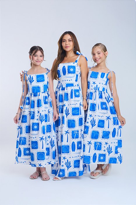 Vestido Mãe e Filha Marinho Branco ( MODELO MÃE )