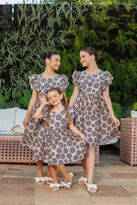 Vestido Infantil Flores Nude