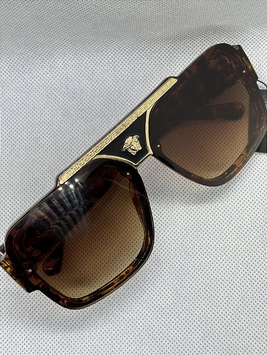 Óculos de sol animal print quadrado dourado