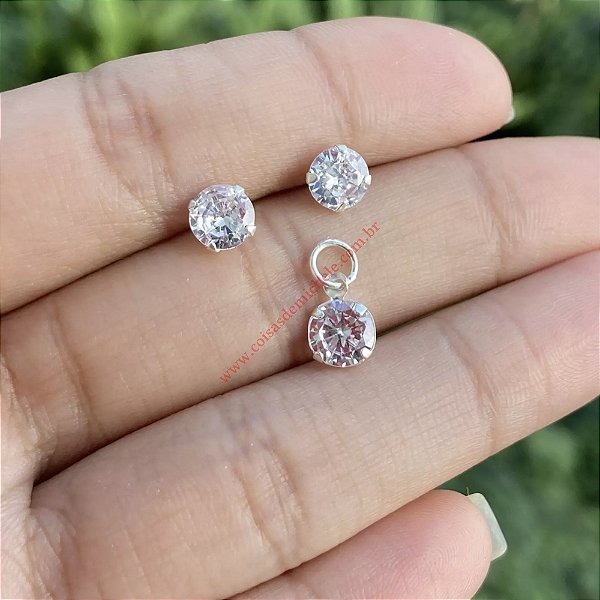 @ Conjunto ponto de luz zircônias Cristais 6mm  - Prata 925