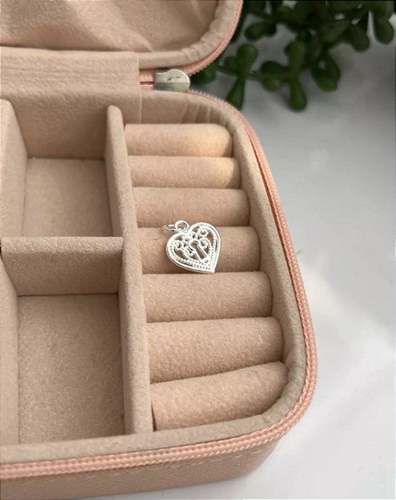 Pingente coração cadeado detalhes vazados 13mm - Prata 925