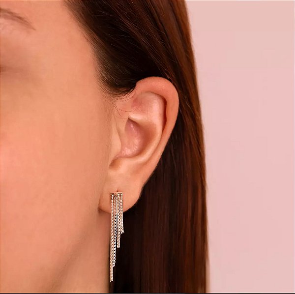 Brinco corrente franja cascata 3,5cm - Prata 925 @