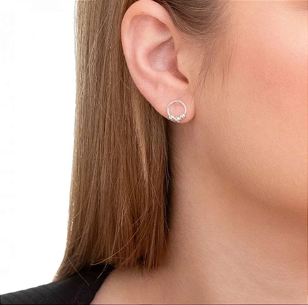 @ Brinco círculo com bolinhas M 10mm - Prata 925