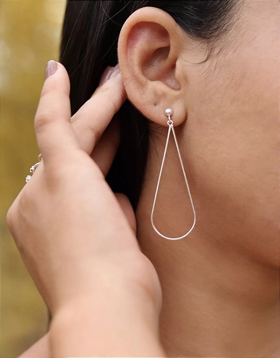 Brinco grande gota vazada  - Prata 925