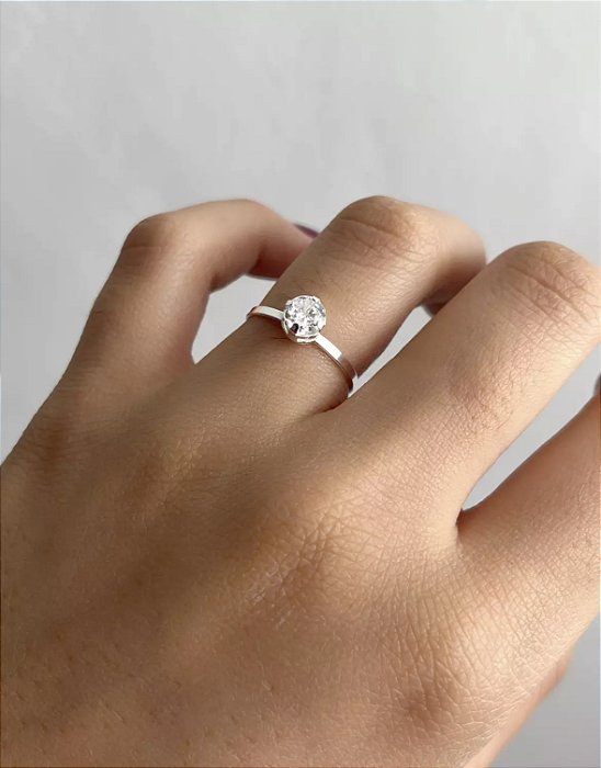 @ Anel solitário zircõnia 6mm caixa alta - Tam 16 - Prata 925