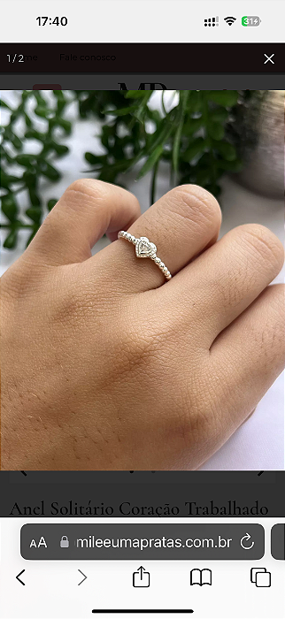 @ Anel solitário coração trabalhado com zircônia 5mm aro com bolinhas tam 21 - Prata 925