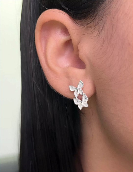Brinco duas borboletas 14x8mm - Prata 925 @