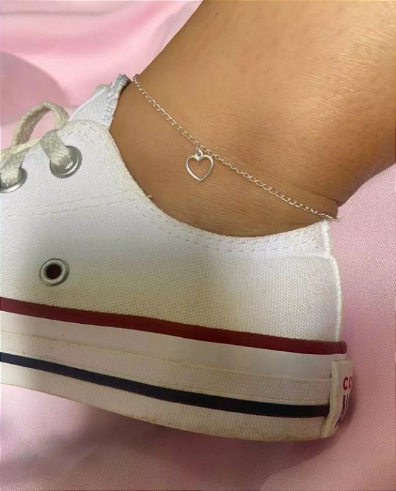 Tornozeleira coração vazado 25cm - Prata 925 @