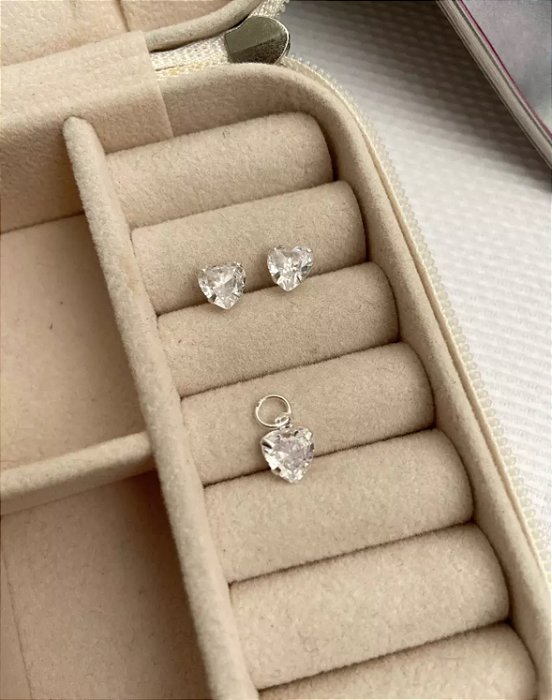 @ Conjunto corações zircônias Cristais 6mm  - Prata 925
