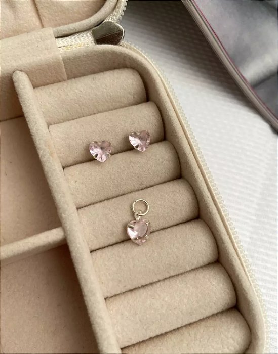 @ Conjunto ponto de luz zircônias rosa 6mm  - Prata 925