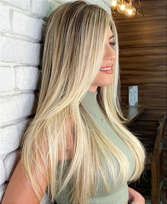 Cabelo Brasileiro do Sul Loiro Raiz Esfumada Liso 100G
