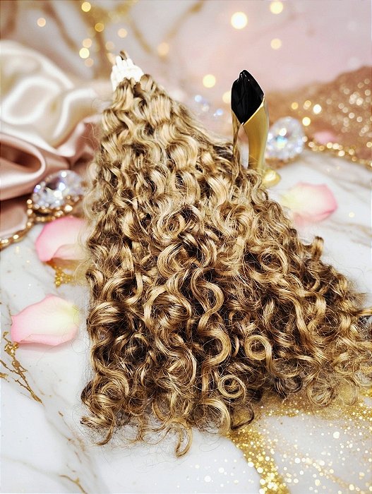 Cabelo Brasileiro Cacheado Loiro Médio 100g