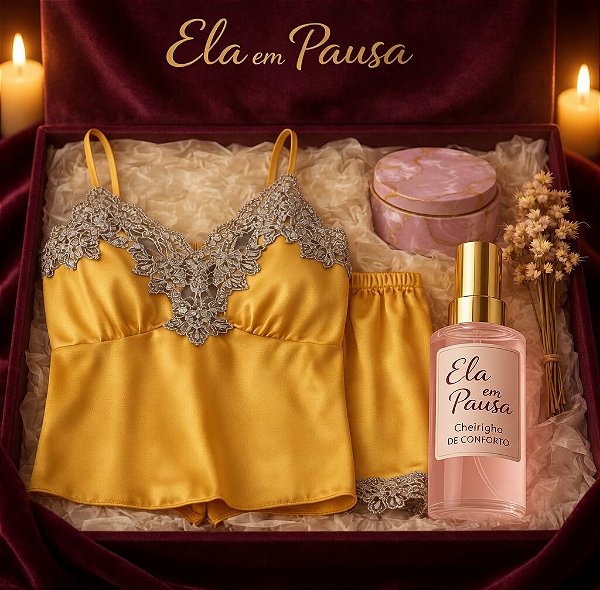 Kit Pijama Feminino Cetim Premium Dourado