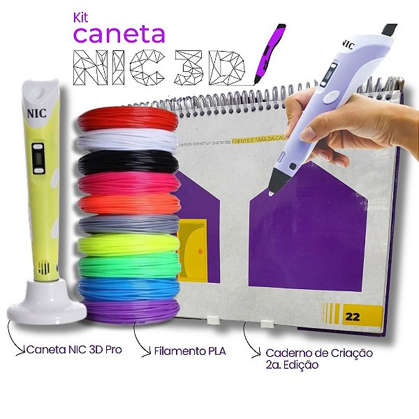 Caneta 3D - Amarela + 100 Metros de Filamentos + Caderno 2° Edição