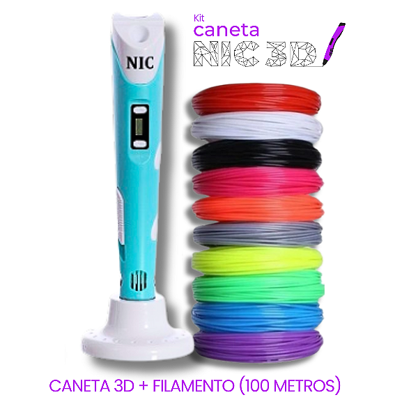 Caneta 3D Azul + Filamento 100 metros