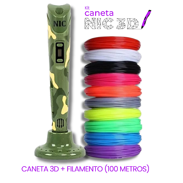 Caneta 3D Camuflada + Filamento 100 metros