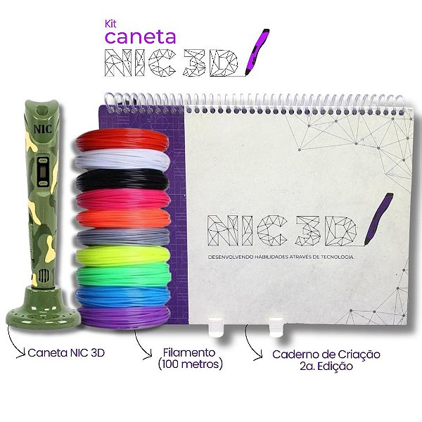 Caneta 3D - Camuflada + 100 Metros de Filamentos + Caderno 2° Edição