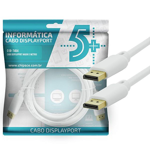 CABO DISPLAYPORT + DISPLAYPORT 1.2 BRANCO 3 METROS