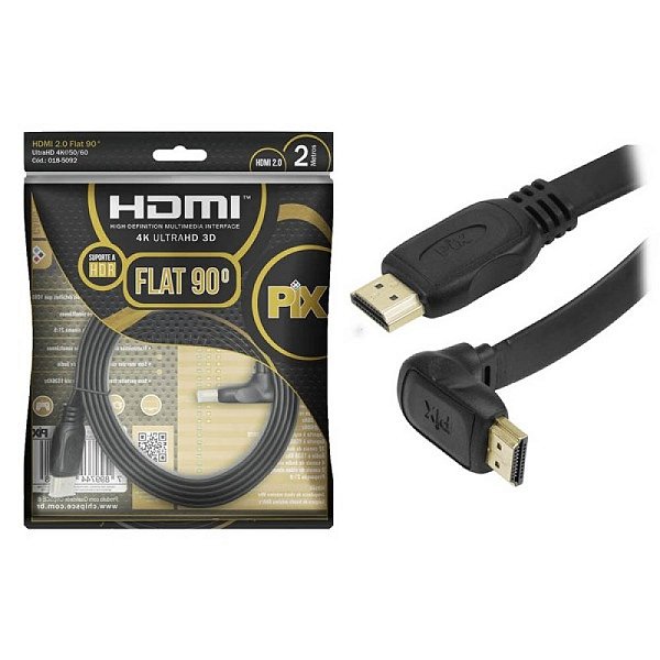 Cabo Hdmi 2.0 - 4k HDR 19p 2m - Flat - 90 Graus