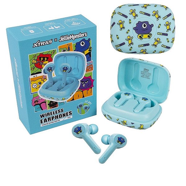 Fone de Ouvido Bluetooth Sem fio Intra Kids The Jellie Monsters Azul