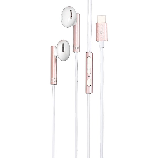 Fone de Ouvido C/ Fio Branco e Rose Epc-052b Type-c Maketech