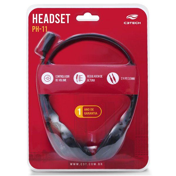 Fone De Ouvido C3 Tech Com Microfone P2 Preto Ph11 Bk