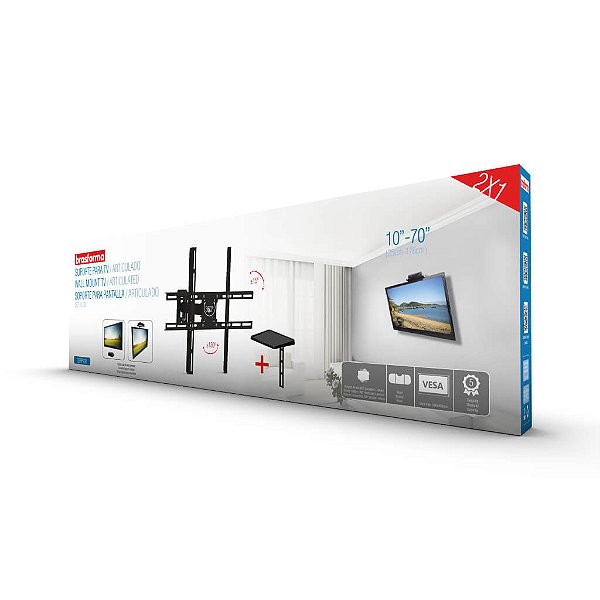 Suporte de Parede Articulado Brasforma SBRP430 para TVs LCD, LED, Plasma e 3D de 10” a 70” + Suporte de DVD