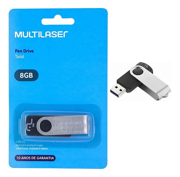 PEN DRIVE 8 GB TWIST PRETO USB 2.0 PD587 MULTILASER