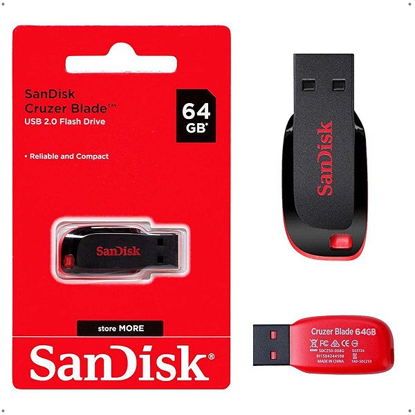 Pen Drive 64gb Sandisk Cruzer Blade Lacrado Original