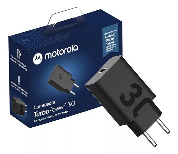 Carregador Turbo Power 30w Quick Charger Original Motorola Usb-C