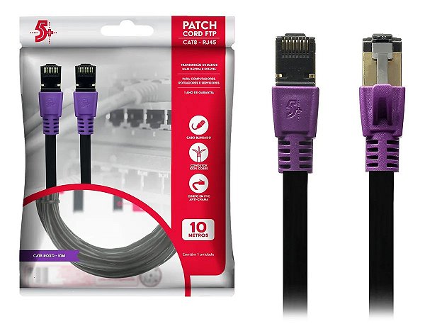 Cabo de Rede Patch Cord Cat8 Ftp 2000 Mhz / 40 Gbps - 10M - Roxo