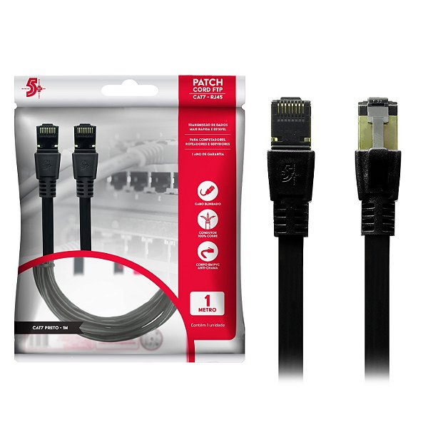 Cabo de Rede Patch Cord Cat. 7 Blindado Ftp 10 Gbps 1 Metro Preto
