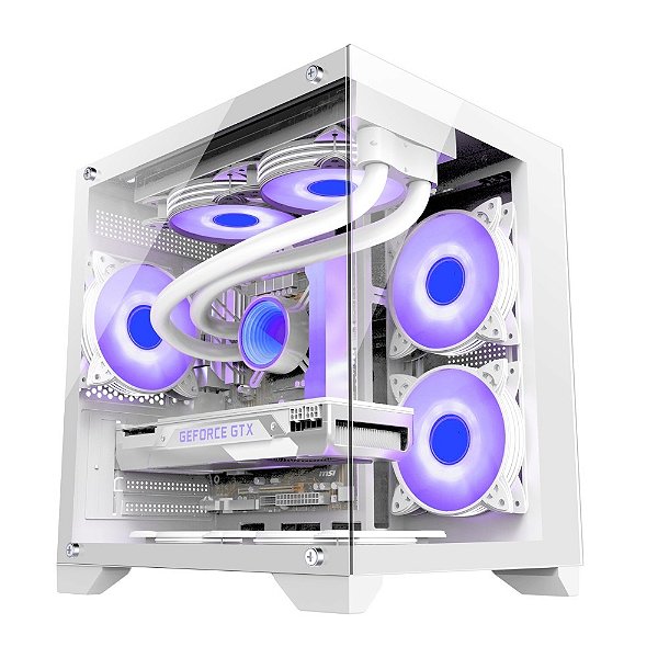 Gabinete Gamer Áquario Soul Pro 3 Fan Argb Snow Vidro Branco