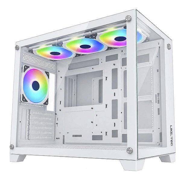 Gabinete Gamer Aquário Kirra Snow Liketec Com 4 Fan Argb Top