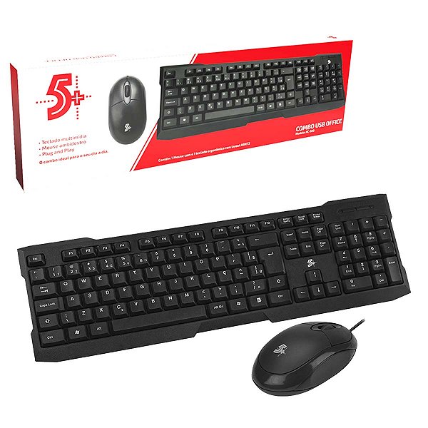 Kit Combo Office Mouse E Teclado 5+ Com Fio Usb Escritório