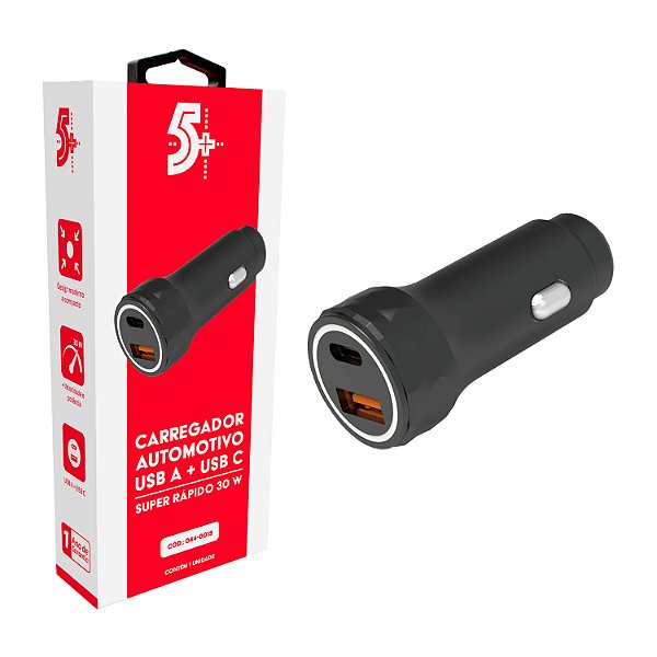 Carregador Veicular Automotivo Super Rápido Turbo 30W Usb C