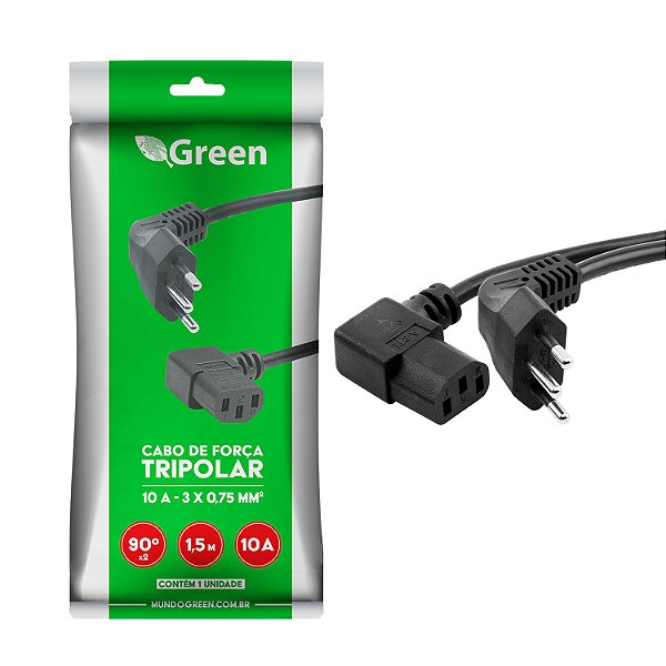 Cabo Tripolar Para Computador Monitor 10A 2x90 Graus 1,5M