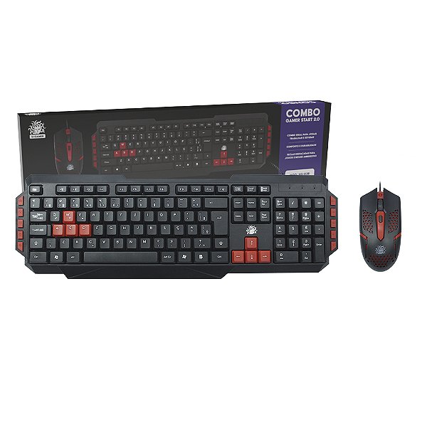 Combo Teclado e Mouse Gamer Usb 5+ Start Preto e Vermelho