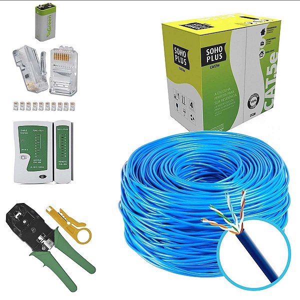 Kit 150m Cabo Rede Furukawa Testador Alicate 50 Rj45 Bat 9v