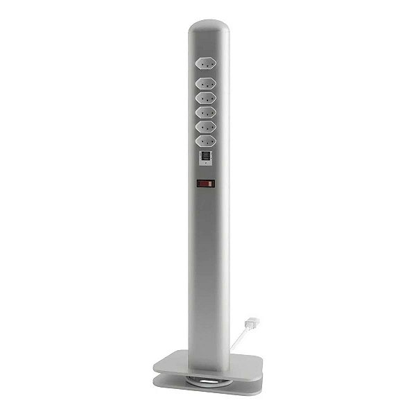 Totem Extensão Elétrica 6 Tomadas 1 Usb 1 Usb C Octoo Prata