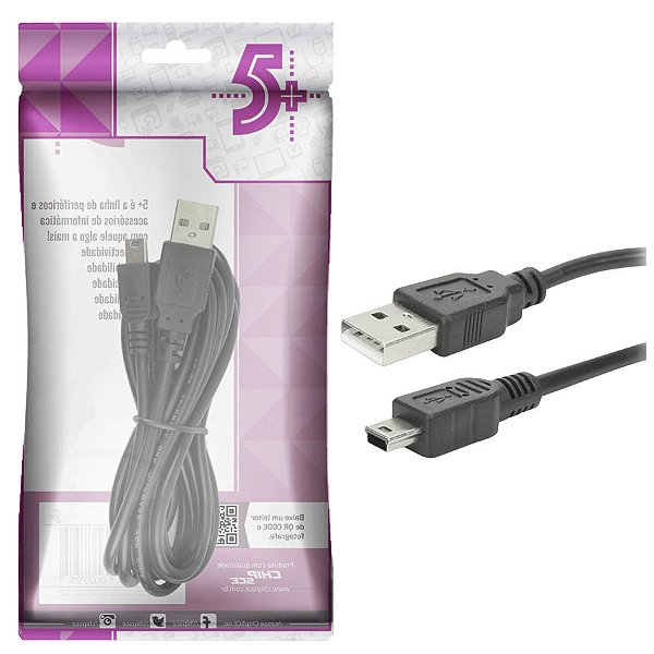 Cabo Usb 2.0 Usb A Macho 5 Pinos Mini Usb v3 Para Ps3 1,80M