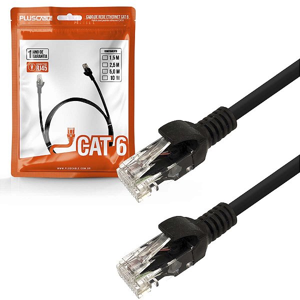 Cabo de Rede Patch Cord Plus Cable Cat.6 1,5M Preto Gigabit