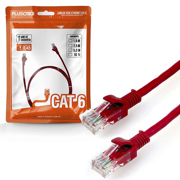 Cabo de Rede Patch Cord Plus Cable Cat.6 2,5M Vermelho Giga