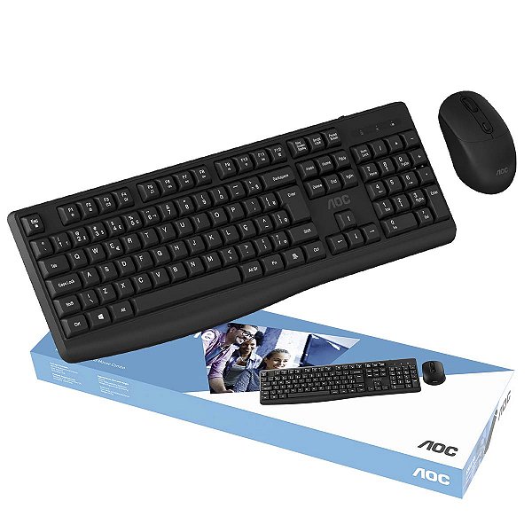 Kit Teclado E Mouse Sem Fio Aoc C/ Ç Ergonomico Lançamento