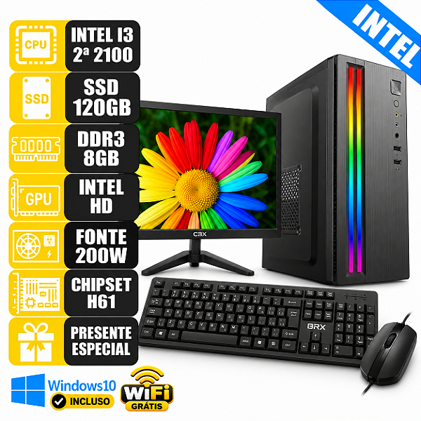 Computador Completo Intel I3 8gb Ssd 120Gb Monitor 17'' W10